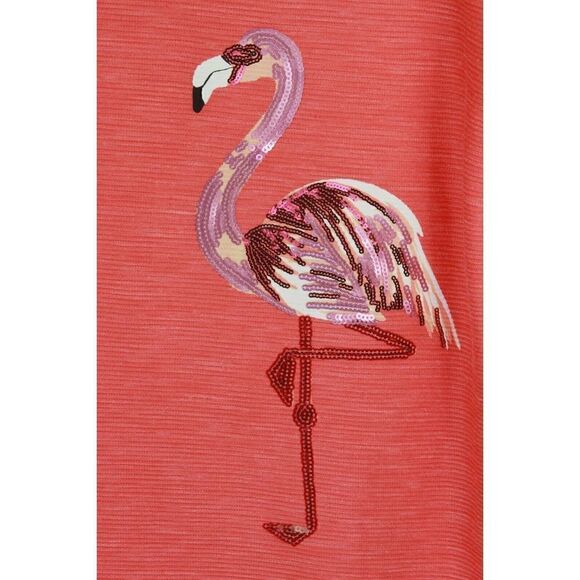Sportelle Sequin Flamingo Top Ribbed V Neck 3/4 Sleeve Womens Small - Picture 2 of 5